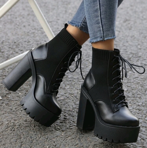 Shoes - Black vegan leather platform sock boots size 8 NIB
